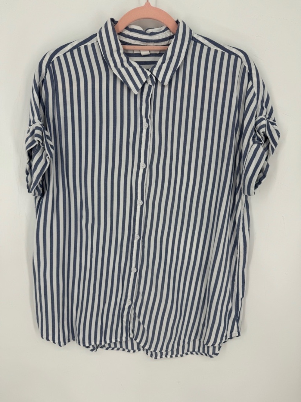 beachlunchlounge Blue+White Striped Button-Up Coastal Nautical Beach Size Large